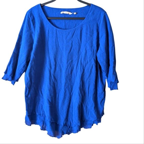 Soft Surroundings Blue Gauze Cotton Asymmetric Ruffle Top Size Large - Picture 1 of 8